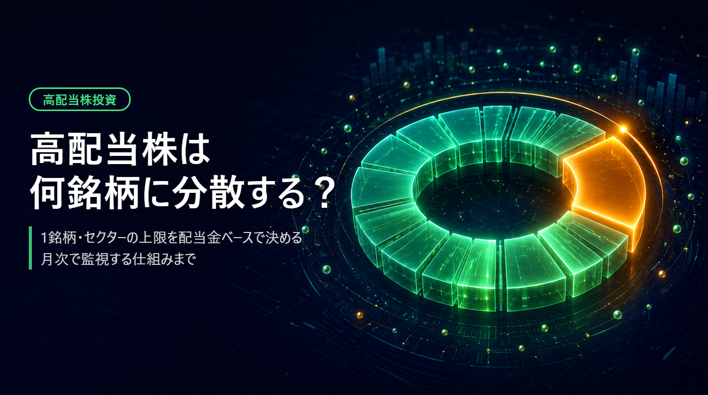 高配当株は何銘柄に分散するか。1銘柄・セクターの上限を配当金ベースで決め、月次で監視するイメージ
